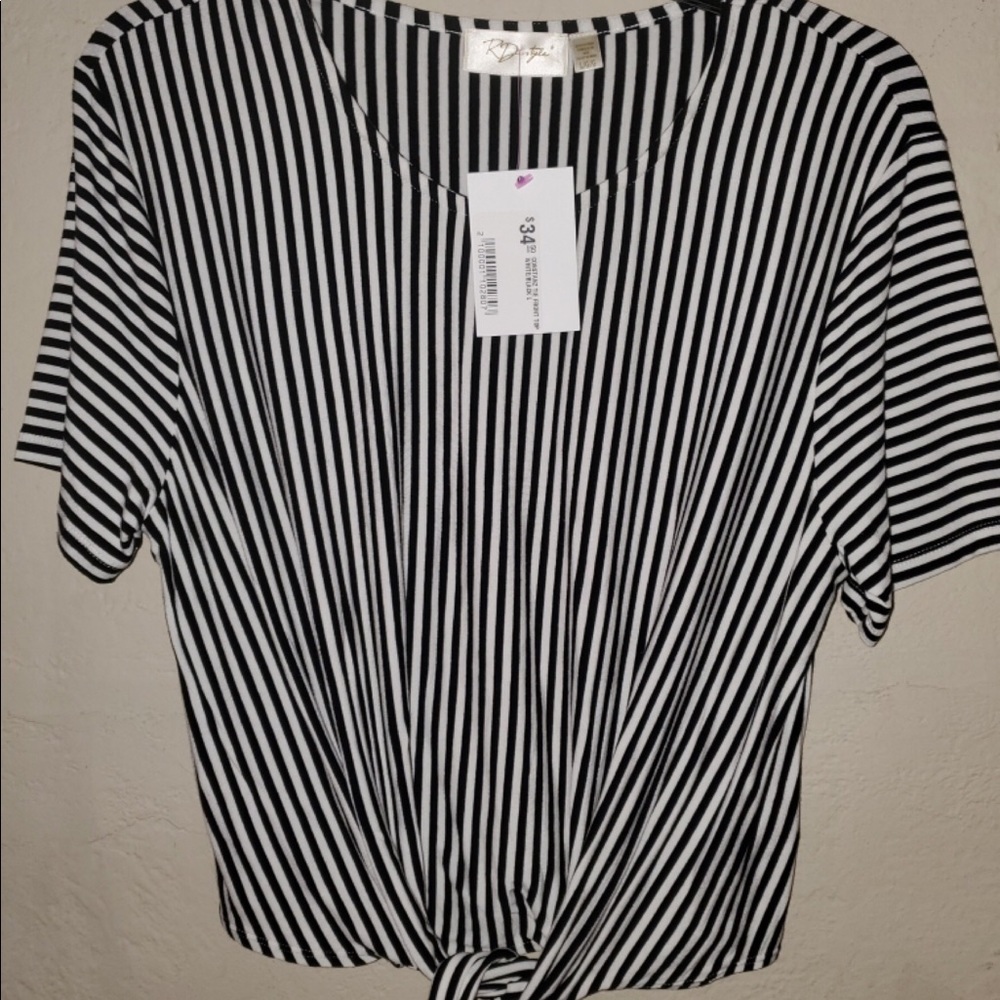 L RD Style Black & White Blouse w/ Tie